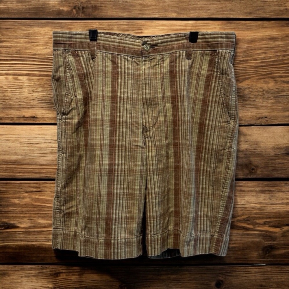 Tommy Bahama Shorts Men's 33 Tan Rust Brown Plaid Cotton Linen Casual Preppy
